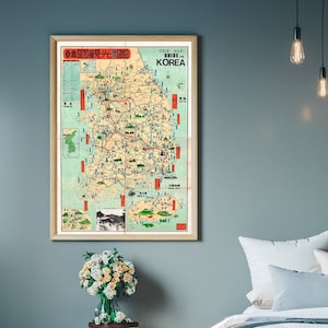 Mapa antiguo de Corea, península de Corea, impresión antigua de Corea, impresión artística de Corea, decoración de Corea, mapa de póster de Corea, mapa de pared de Corea, regalos de Corea.