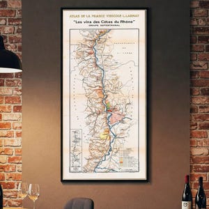 Kaart Franse wijnregio's: verken de Côtes du Rhône en de noordelijke Rhônevallei - perfecte muurkunst voor wijnliefhebbers