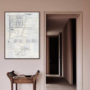 Vintage tourist map of Islamabad, Pakistan, showing roads and streets, railway lines, buildings and places of interest.