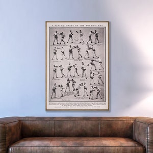 Old boxing poster, boxing print, boxer&#39;s art, boxing wall art, boxing gift for him, boxers, fighters, fight techniques, box art.