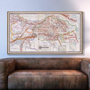Carte à grande échelle de l'Arménie historique et de ses districts environnants, impression d'Arménie vintage, langue arménienne, impression d'art de carte murale d'Arménie.