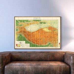 Mappa d'epoca degli altopiani del Tibet e delle regioni circostanti, mappa della regione del Tibet, altopiano tibetano, alta montagna asiatica, mappe del Tibet.