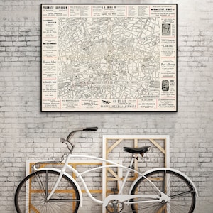 Encantador mapa de Bruselas de 1930 para visitantes británicos y estadounidenses, mapa de viaje de Bruselas antiguo.