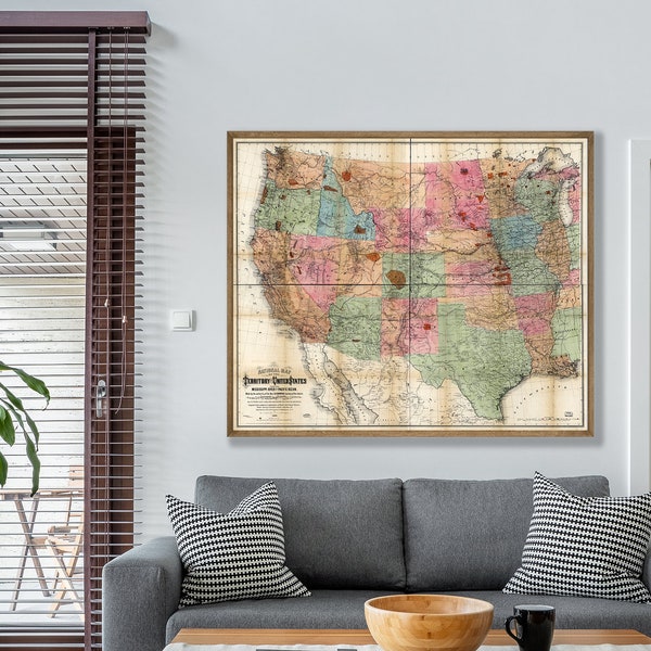 Beautiful William Keeler's "National Map", one of the most influential maps of the American West, vintage American history gift decor.