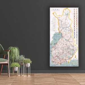 Vintage historical Finland map, large Finland print, Suomi map.