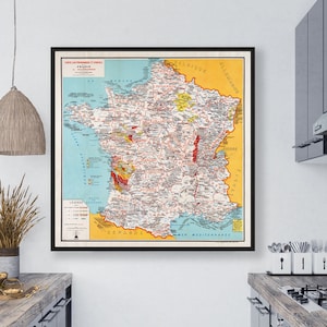 Vintage France Food & Wine Map | Bourguignon "Carte Gastronomique" Print | French Country Kitchen Decor