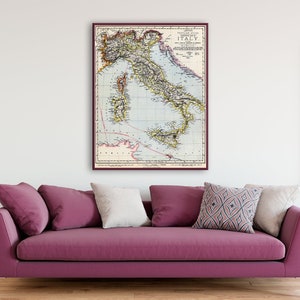 Gráfico estadístico italiano antiguo / Mapa económico de Italia de 1883 / Decoración de pared para investigación histórica