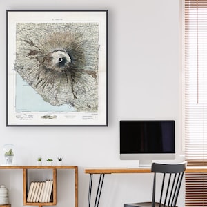 Vesuvius map, Mount Vesuvius poster, Mt. Vesuvius volcano print, volcanologist gift, volcanology art.