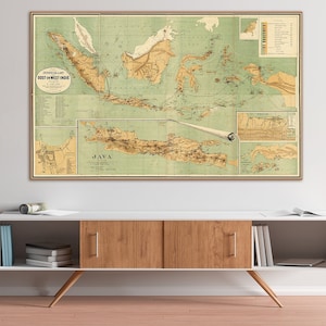 Prachtige vintage kaart van Indonesië, Nederlandse missiekaart, Nederlands-Indische archipel, inzetstukken van Ambon, Java en Batavia, Suriname
