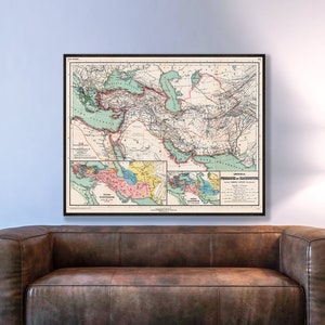 Carte ancienne des empires de Perse et de Macédoine, montrant l'étendue de l'empire perse (IIIe et IIe siècles avant J.-C.), impression de carte d'histoire ancienne