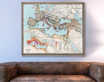 School map of the Roman Empire, ancient Roman Empire at its heigh, historical geography, history of the Romans, Roman Empire history gift