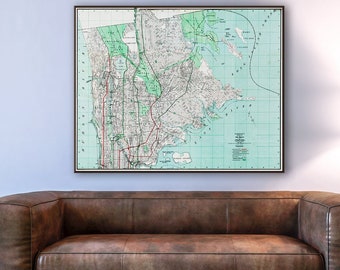 Hammond's complete map of the Bronx, vintage the Bronx New York City wall map gift decor.