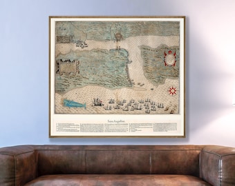 Earliest map of St. Augustine Florida, historical 16th century St. Augustine print, Florida decor gift.