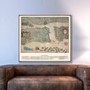 Vroegste kaart van St. Augustine, Florida, historische 16e-eeuwse St. Augustine-afdruk, decorcadeau Florida.