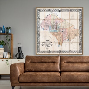 The most impressive map of antebellum Washington, DC, illustrations of important buildings and landmarks and a portrait of George Washington