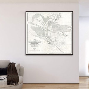 First map of Karachi city and harbor, Karachi Pakistan, antique Karachi print, Pakistan gifts.