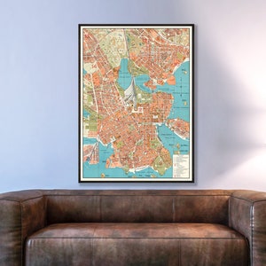 Vintage map of Helsinki, old Helsinki map, Helsinki print, Finland maps, Helsinki city map, Finland city map. image 1