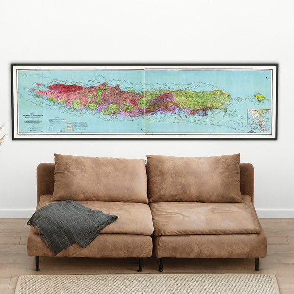 Vintage map of New Caledonia, large New Caledonia wall map, New Caledonia wall art, New Caledonia print.