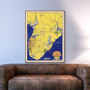 Vintage map of Fiji, Viti Levu, Suva and Suburbs,