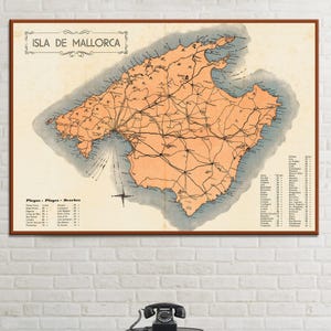 Impresión de mapa vintage de Mallorca: arte mural de la España antigua
