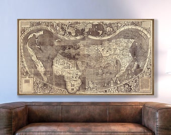 Waldseemüller's map of the World used the name America for the first time, world map wall art, world map art, map art, cartography gifts.