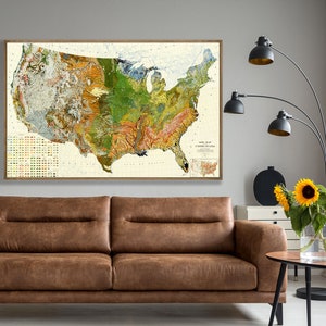 Carte géologique des États-Unis, géologie des États-Unis, carte murale des États-Unis, impression d'art des États-Unis, décoration murale grande carte, art de la carte de géologie.