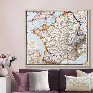 School map of France, ancient French history map, historical France wall map, large French wall art, France gift.