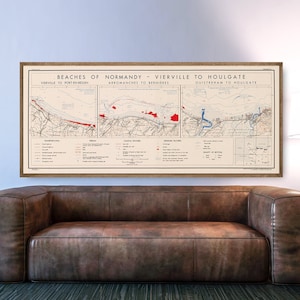 Kaart D-Day invasiestranden van Normandië Tweede Wereldoorlog, vrijgegeven D-Day muurkaart, cadeaus voor geschiedenisliefhebbers, wanddecoratie wereldoorlog.