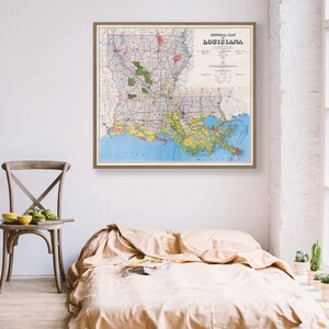 1949 Louisiana Official Map Print, Antique State Cartography, Mid-Century Decor