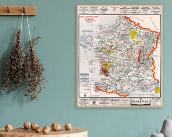 France Culinary Map Print - Vintage French Gastronomy Decor, Foodie Gift, Antique Kitchen Art