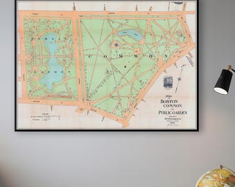 Vintage Boston Common Map - Historic Park Plan with Trees