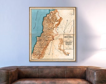 Vintage map of Lebanon, large old Lebanon wall map, Lebanon decor, Lebanon art print, Lebanon poster map, historical Lebanon.