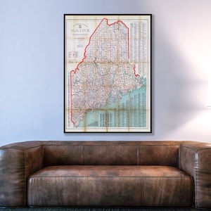 Vintage State of Maine map,  Maine state print, historic Maine gifts.