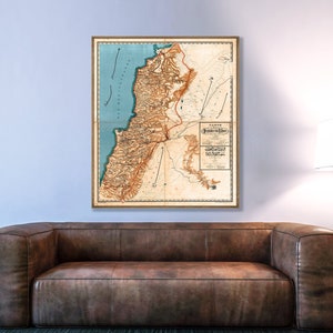 Vintage Landkarte Libanon, große alte Libanon Wandkarte, Libanon Dekor, Libanon Kunstdruck, historische Libanon Poster.