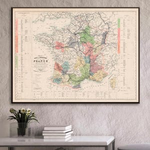 Antique French Wine Map - France Viticulture & Hydrography Print
