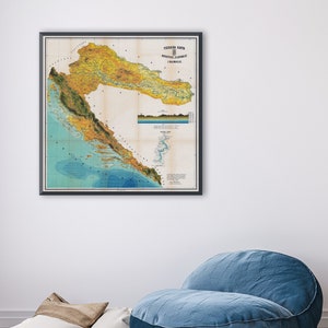Vintage Landkarte Kroatien, Landkarte des Königreichs Kroatien-Slawonien und des Königreichs Dalmatien, Teil der sterreichisch-ungarischen Kaiserreiche.
