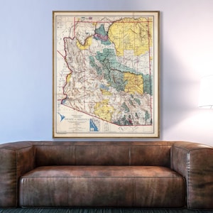 Vintage Karte des US Bundesstaates Arizona, Indianer Reserviert, National Forest, Parks.