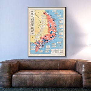 Vintage Vietnam war map, Vietnam war poster, vintage war propaganda map, war map gift, history map print.