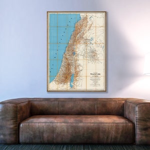 Antique map of Lebanon and Palestine, large historic Lebanon print, retro Lebanon wall map.