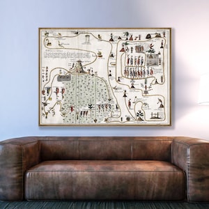 Aztekenstraße nach Mexiko-Stadt, alte Landkarte von Mexiko-Stadt - Aztekenreich, Aztekenkunstdruck, Aztekendekor, Mexiko-Kunstdruck, historische Karte.