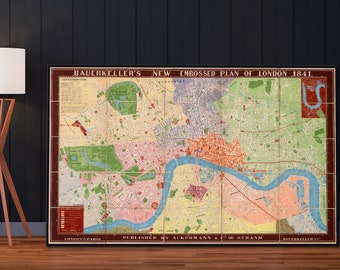 1841 Bauerkeller's New Embossed Plan of London and its Environs.