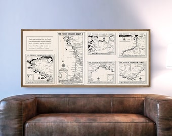 Mapas de la costa de la invasión francesa WW2, Francia de la Segunda Guerra Mundial, costa francesa, mapa de la guerra mundial, mapa del cartel ww2, regalos de guerra.