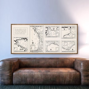 Mapas de la costa de la invasión francesa de la Segunda Guerra Mundial, Francia de la Segunda Guerra Mundial, costa francesa, mapa de la guerra mundial, mapa de póster de la Segunda Guerra Mundial, regalos de guerra.