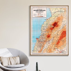 Vecchia mappa del Libano, mappa stradale d'epoca del Libano, mappa murale di grandi dimensioni del Libano, stampa del Libano, stampa artistica del Libano.