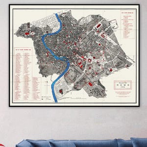 Mapa antiguo de Roma: Monumentos antiguos, plano de la ciudad de 1882