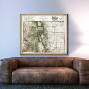 carte vintage du Colorado, impression ancienne du Colorado, art mural du Colorado, carte de l'état du Colorado, cadeaux du Colorado.