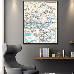 Mappa di Berlino durante la guerra fredda: sistema metropolitano di Berlino (U-Bahn) durante il periodo del muro di Berlino, U e S-Bahn di Berlino Est, stampa d'epoca della mappa di Berlino.