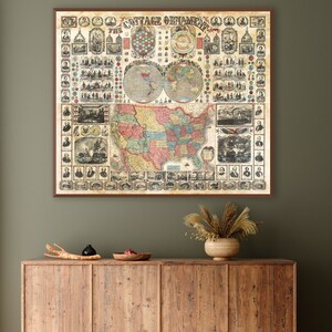 Mappa murale decorativa degli Stati Uniti, strumento pedagogico in grado di insegnare la storia americana, la scienza, la geografia e l'ottimismo patriottico.