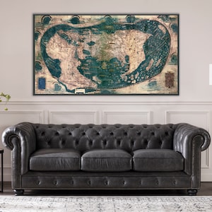 Map of the world of Christopher Columbus, important medieval world map, world map wall art, ancient world map art, unique world map.