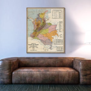 Carte vintage de la Colombie, impression de la Colombie, carte du café colombien, art mural de la Colombie, cadeau de la Colombie.